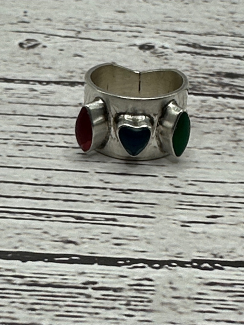 Taxco Silver Band Ring with Red, Blue and Green Accents
